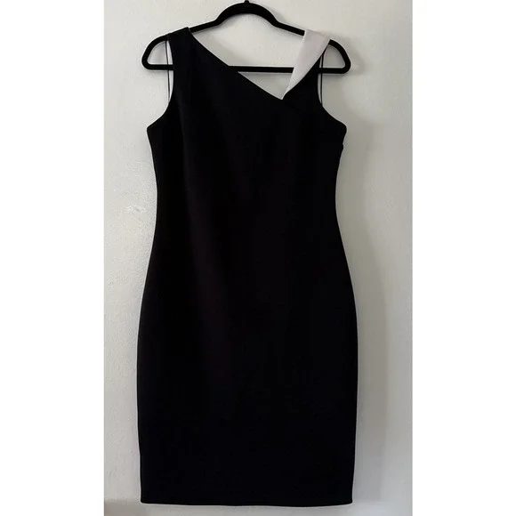 Calvin Klein Sleeveless Full Zip Back Sheath Dress Black White Size 10 Cocktail - Picture 2 of 11